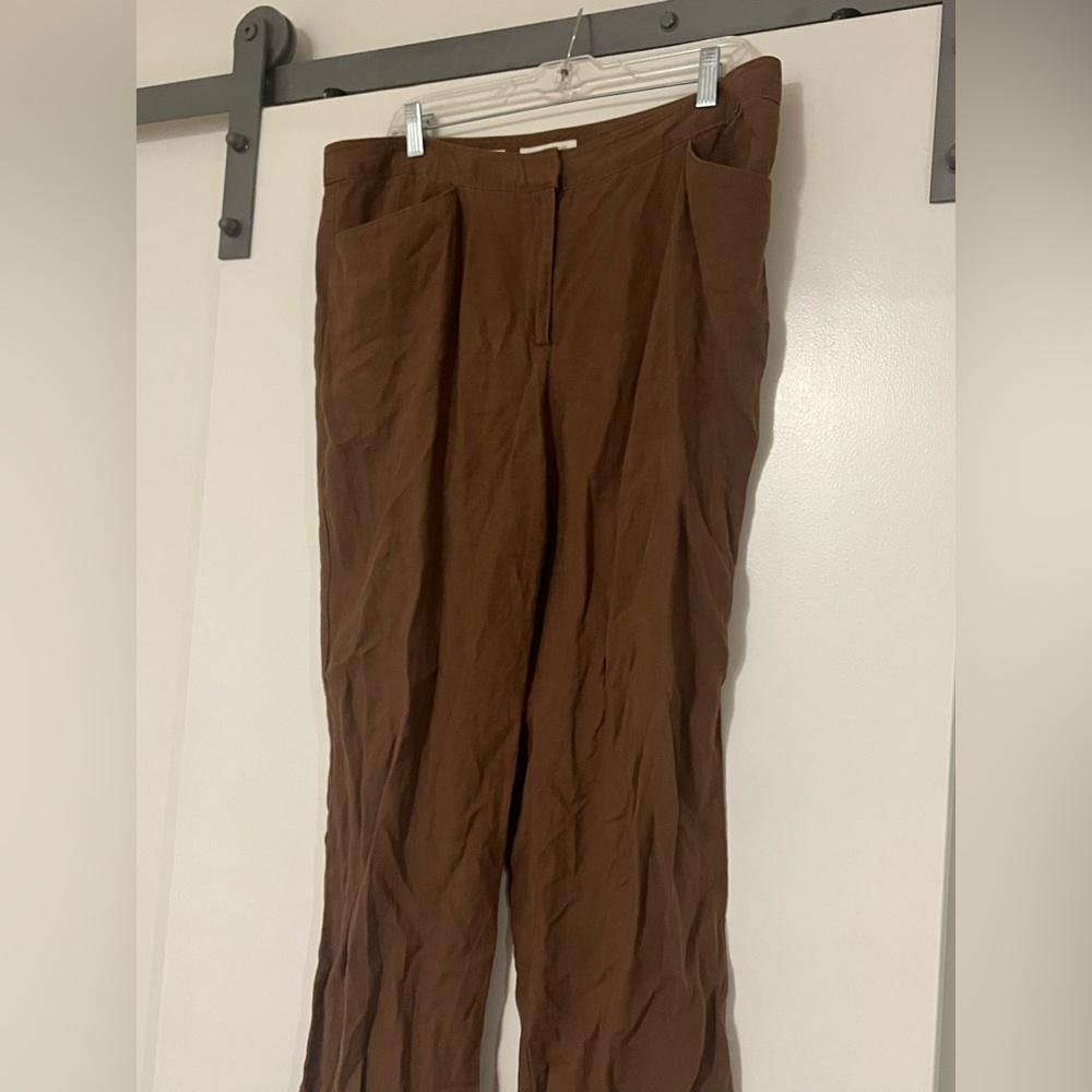 J. Jill 100% Linen Pant 16P Chocolate Brown Wide Leg Pant Trouser Women